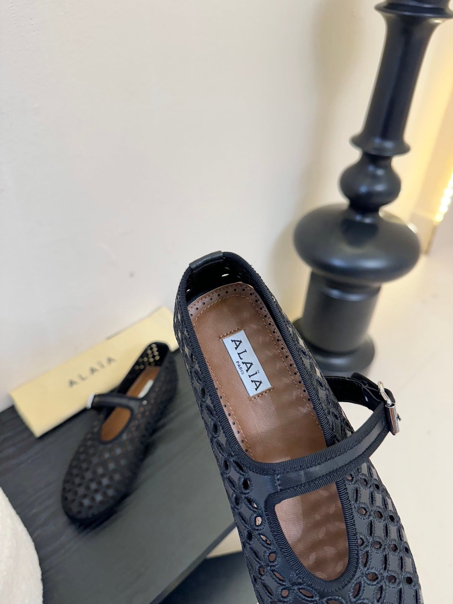Alaia 25 Mary Jane Mesh Ballet Flats Black Calfskin 297034