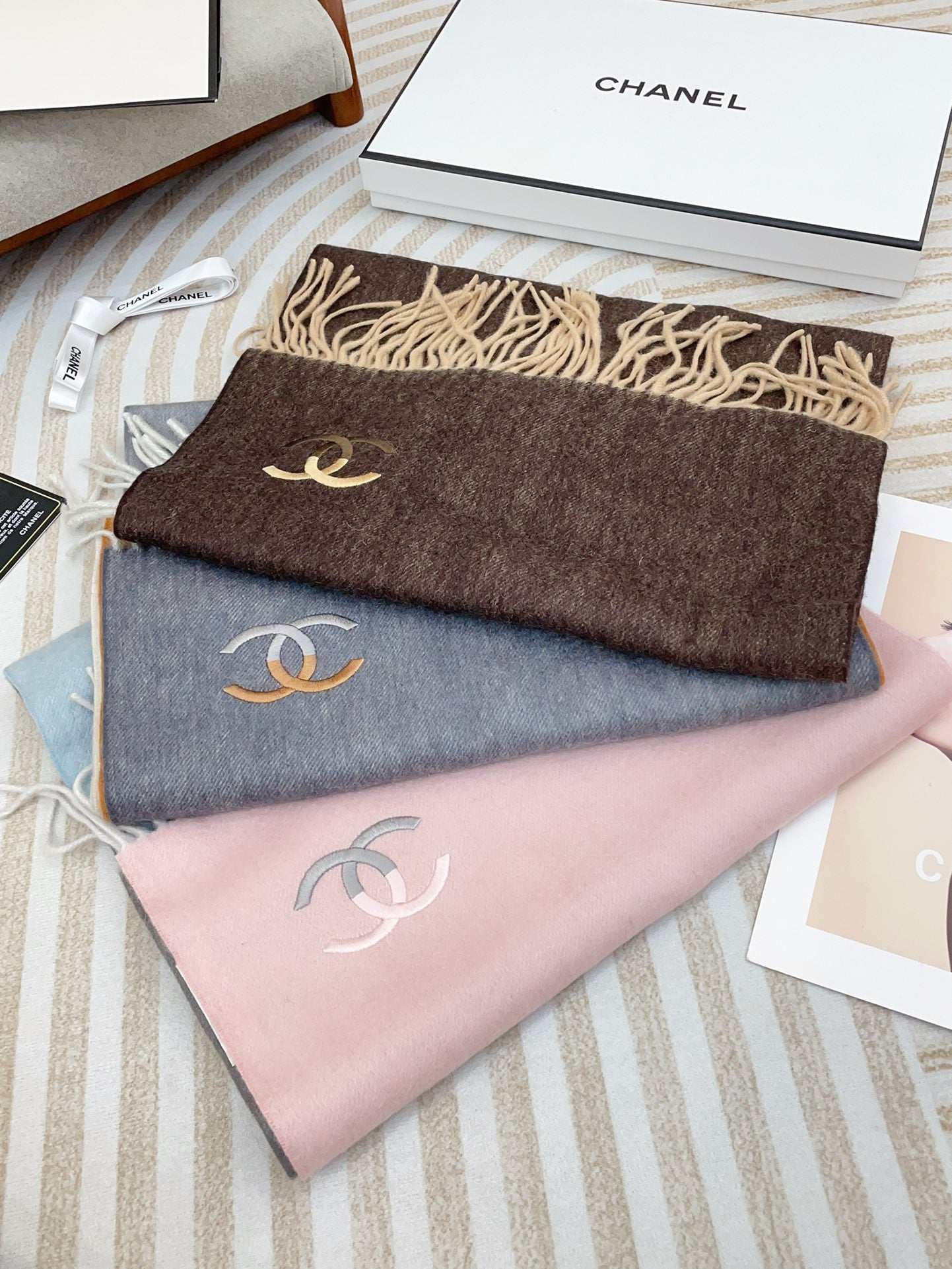 CC Scarf 180 CM In Pink Mix Grey Blue Cashmere 422761