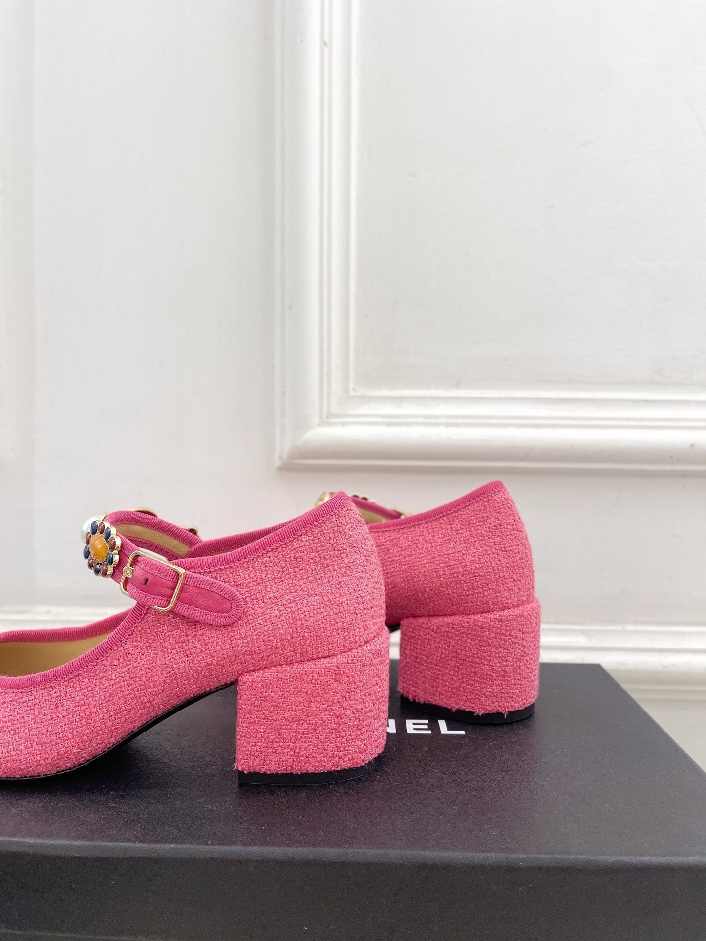 CC High Mary Janes 55mm Dark Pink Wool Tweed And Fabric 948817