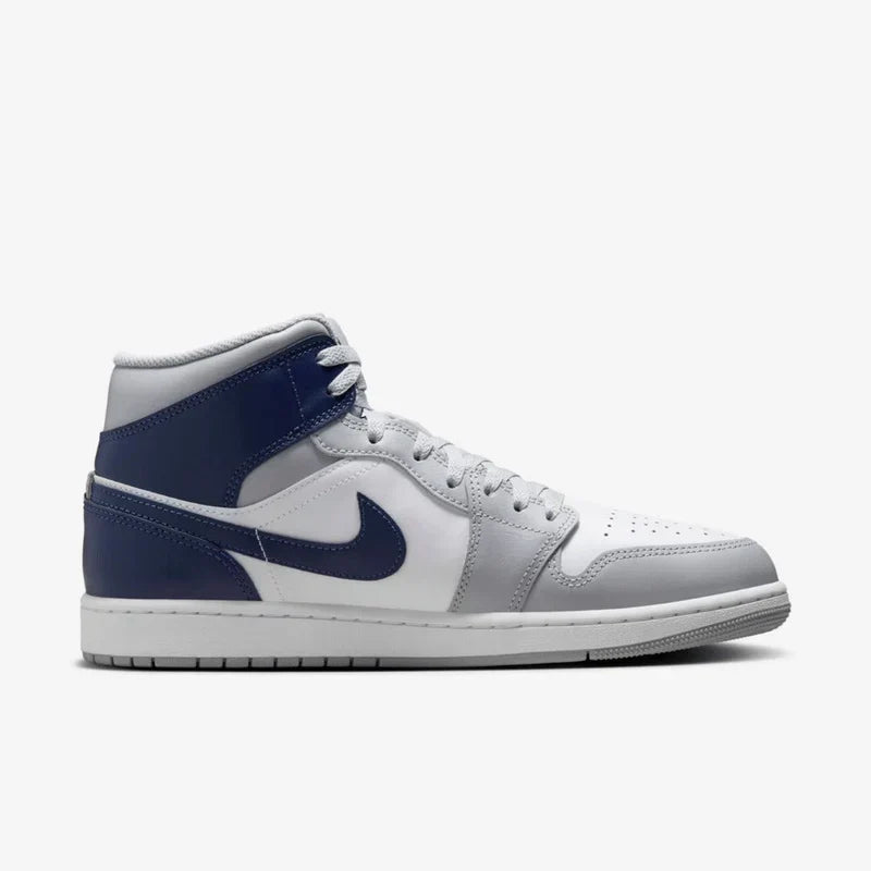 Nike Air Jordan 1 Mid Wolf Grey Midnight Navy Leather