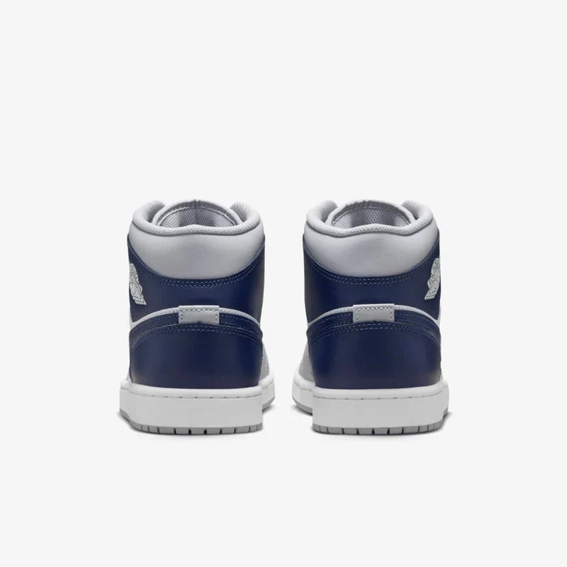 Nike Air Jordan 1 Mid Wolf Grey Midnight Navy Leather