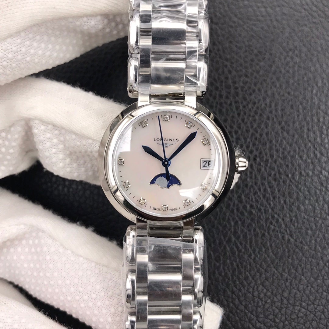 PRIMALUNA 30MM QUARTZ SILVER-STONE PINK MOTHER OF PEARL DIAL
