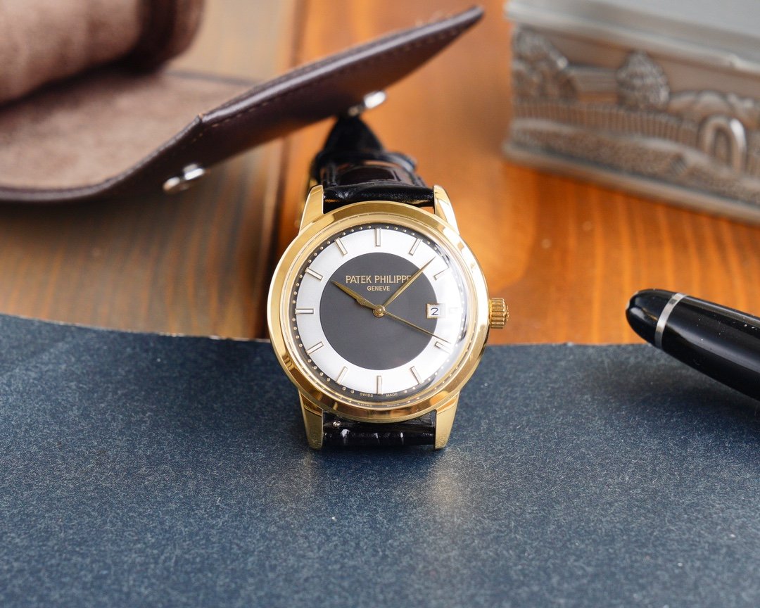 PATEK CALATRAVA 40 GOLD CASE BLACK WHITE DIAL
