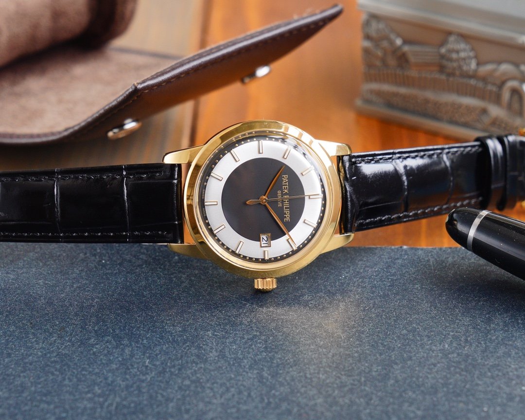 PATEK CALATRAVA 40 GOLD CASE BLACK WHITE DIAL