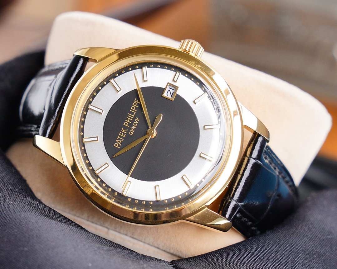 PATEK CALATRAVA 40 GOLD CASE BLACK WHITE DIAL