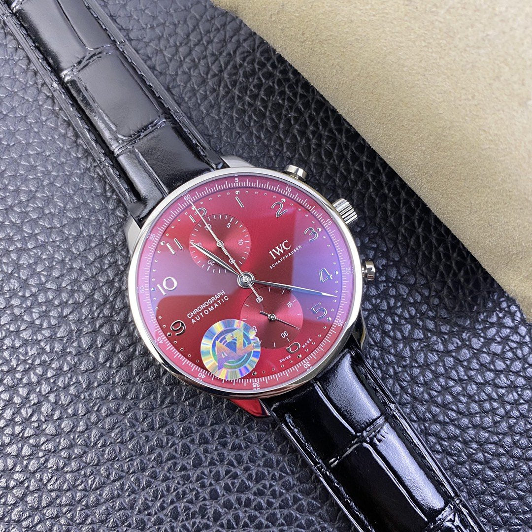 PORTUGIESER CHRONOGRAPH STEEL CASE BURGUNDY DIAL