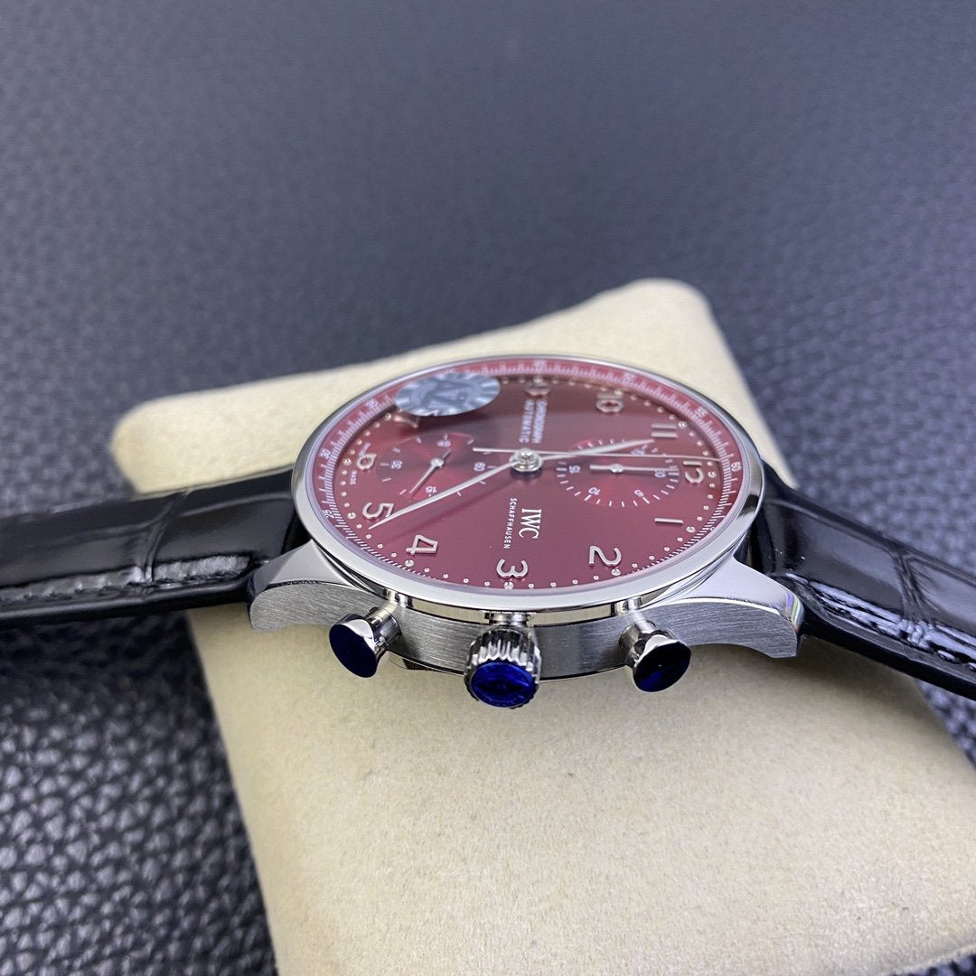 PORTUGIESER CHRONOGRAPH STEEL CASE BURGUNDY DIAL