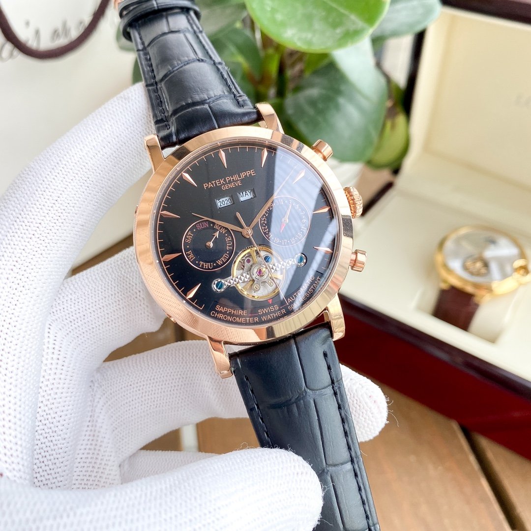 PATEK ANNUAL CALENDAR 42MM TOURBILLON LEATHER STRAP