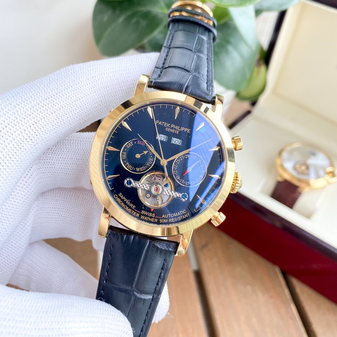 PATEK ANNUAL CALENDAR 42MM TOURBILLON LEATHER STRAP