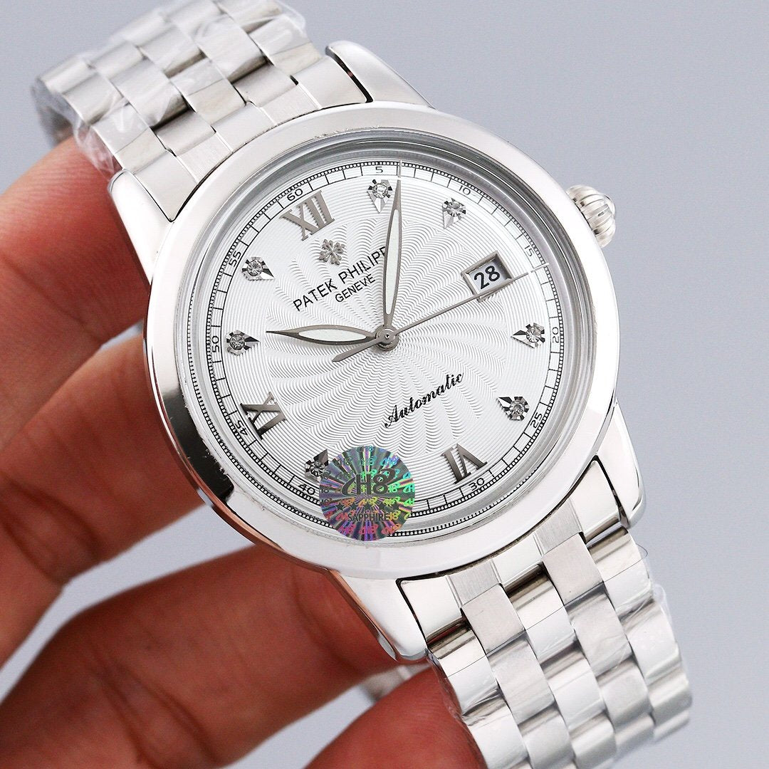 PATEK CALATRAVA 40MM WHITE DIAL DIAMOND BEZEL