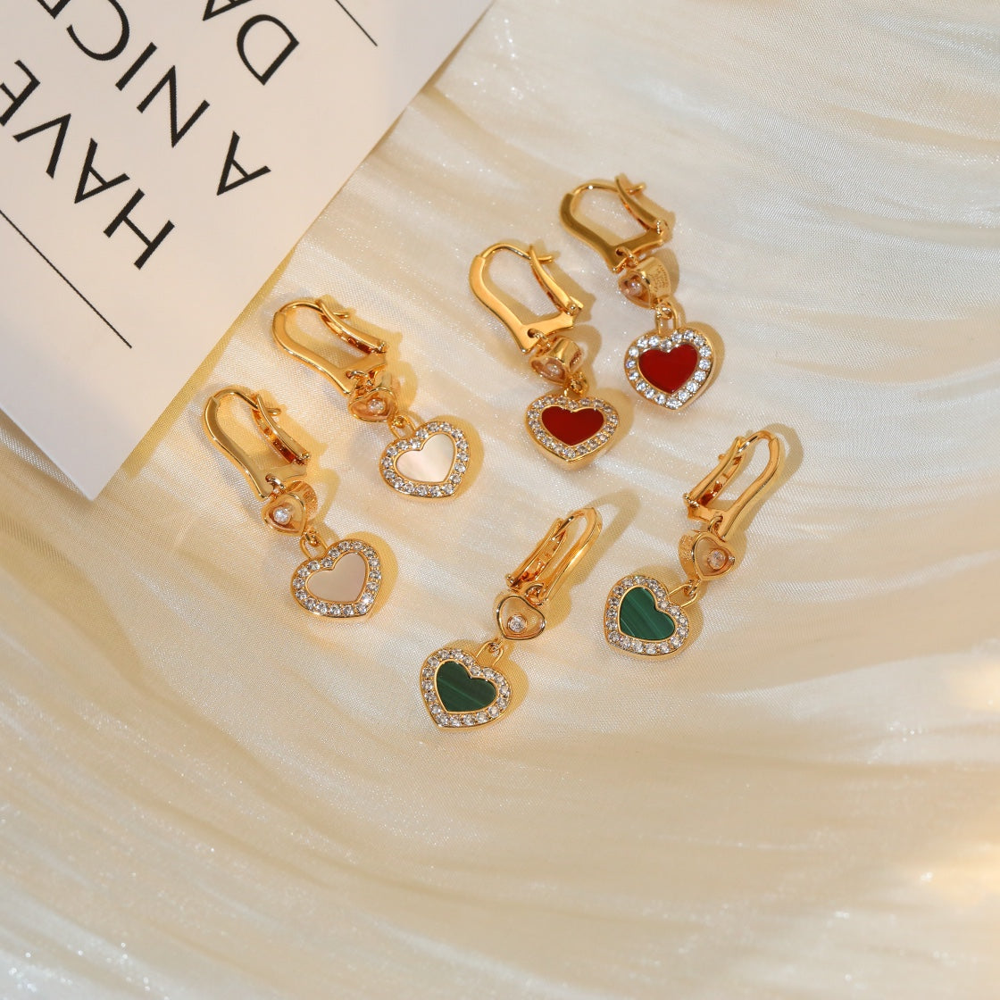 HAPPY HEART DIAMOND PINK GOLD EARRINGS