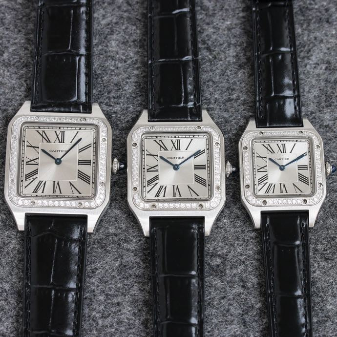 SANTOS DUMONT LADY SILVER CASE LEATHER STRAP