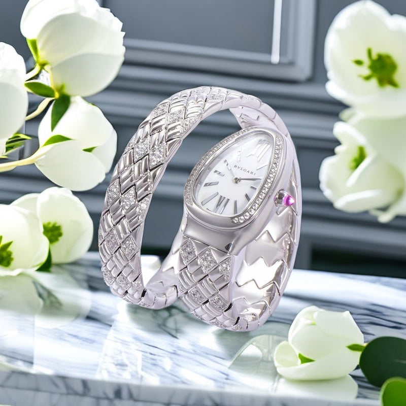 SERPENTI SPIGA 35 STAINLESS STEEL CASE BRACLET WHITE DIAL