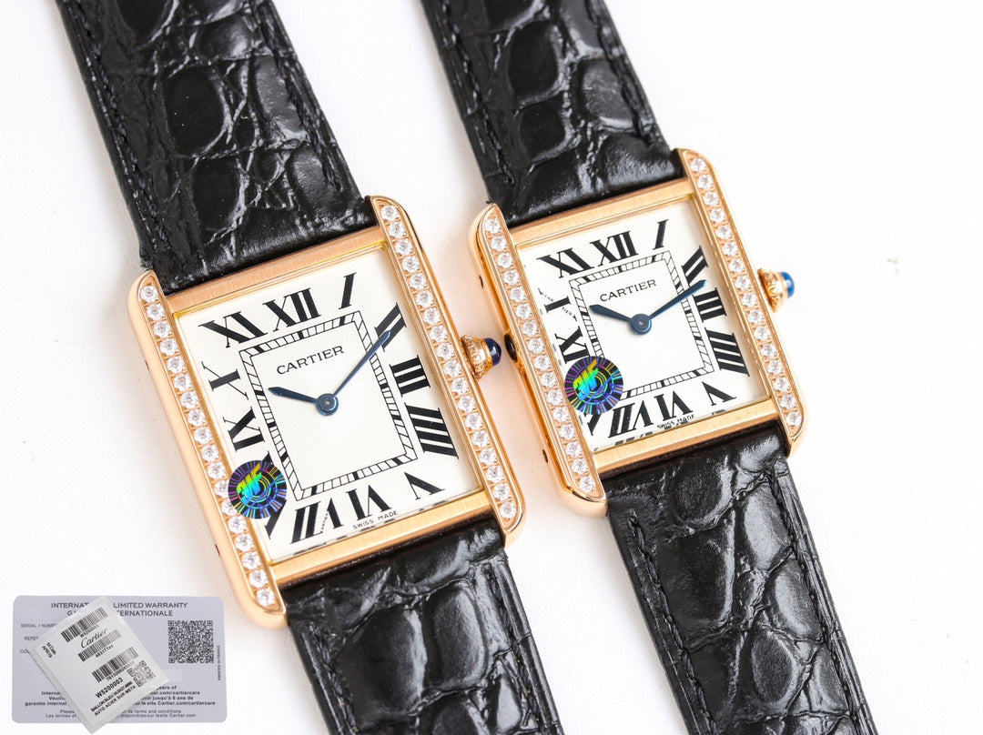 TANK SOLO PINK GOLD DIAMOND BEZEL LEATHER LEATHER