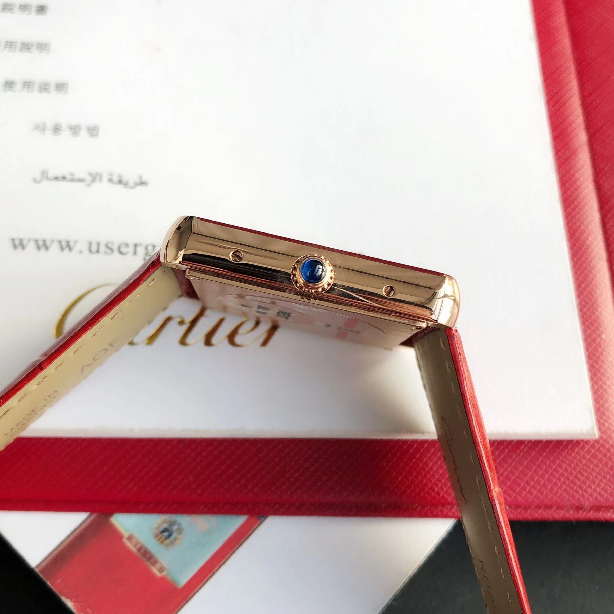 TANK SOLO PINK GOLD DIAMOND BEZEL RED LEATHER