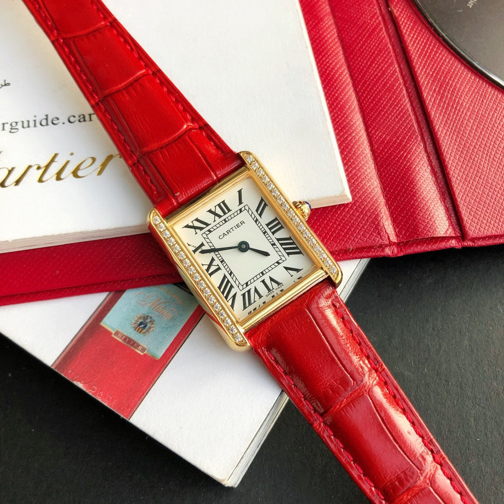 TANK SOLO GOLD DIAMOND BEZEL RED LEATHER