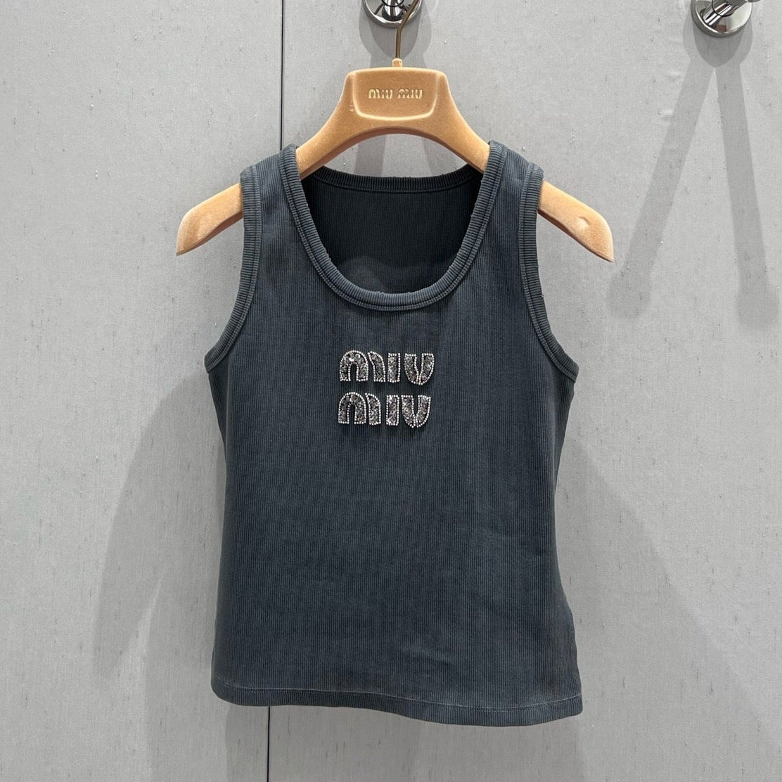 Rhinestone beaded logo letter logo vest
