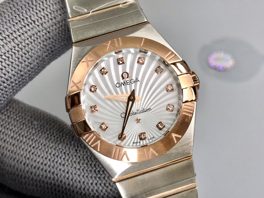 Omega Constellation 27mm Silver Pink Gold White Dial