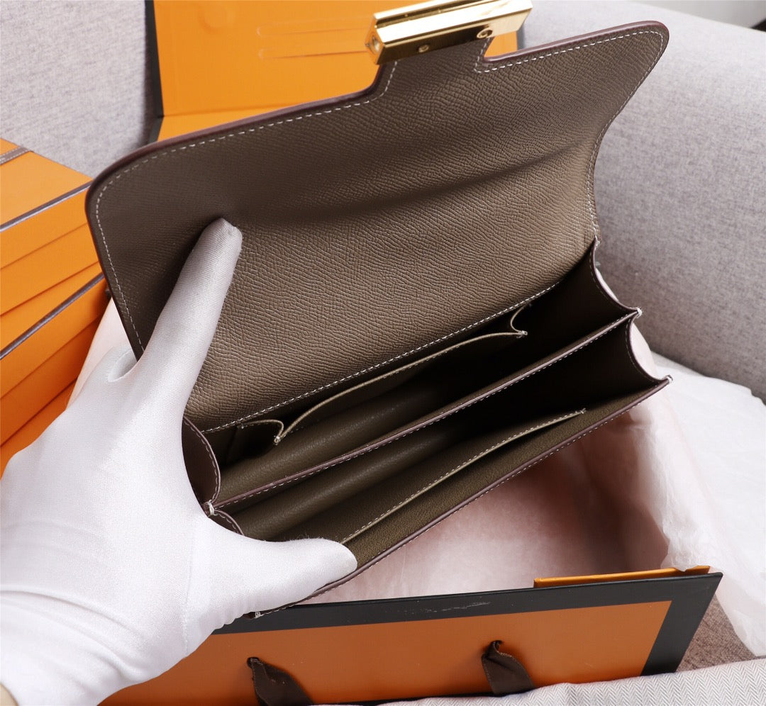 HM CONSTANCE BAGS 18 CHOCOLATE EPSOM GOLD HARDWARE
