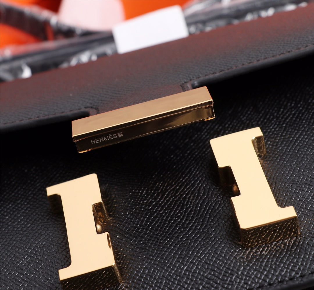 HM CONSTANCE BAGS 18 BLACK EPSOM GOLD HARDWARE