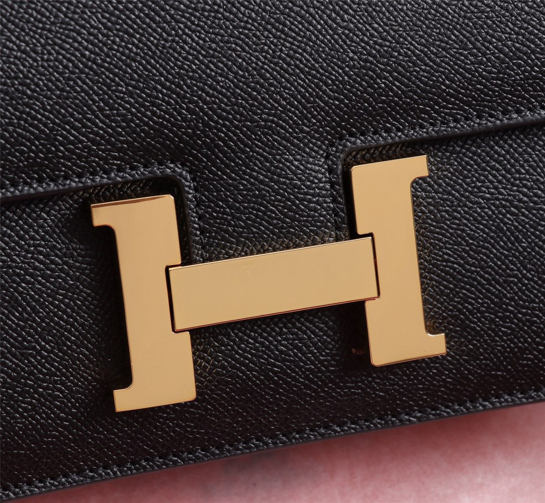 HM CONSTANCE BAGS 18 BLACK EPSOM GOLD HARDWARE