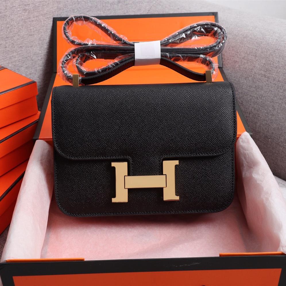 HM CONSTANCE BAGS 18 BLACK EPSOM GOLD HARDWARE
