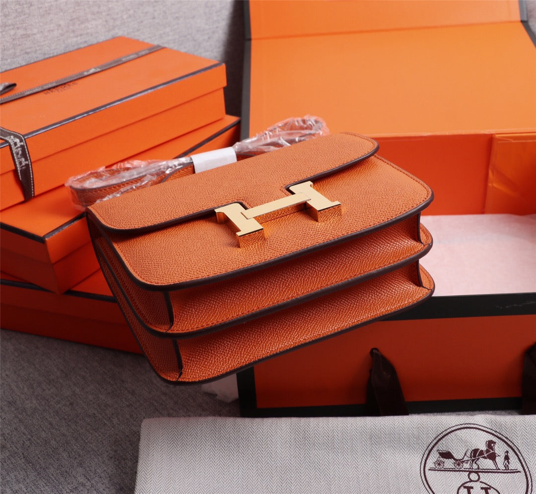HM CONSTANCE BAGS 18 ORANGE EPSOM GOLD HARDWARE