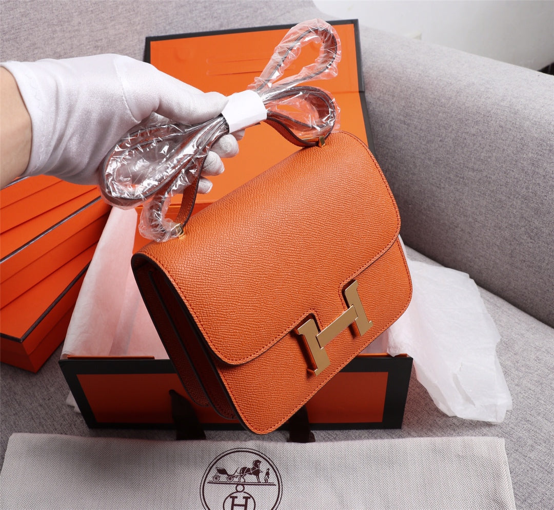 HM CONSTANCE BAGS 18 ORANGE EPSOM GOLD HARDWARE