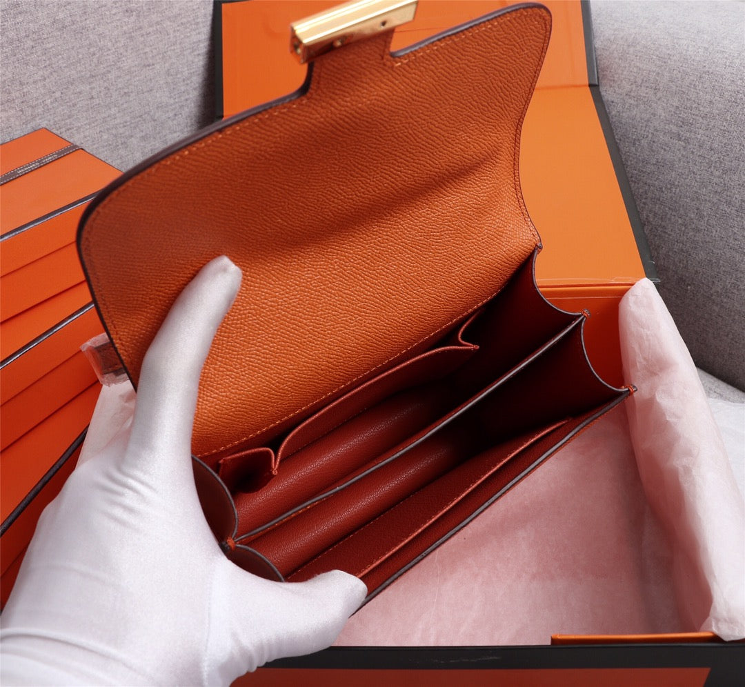 HM CONSTANCE BAGS 18 ORANGE EPSOM GOLD HARDWARE