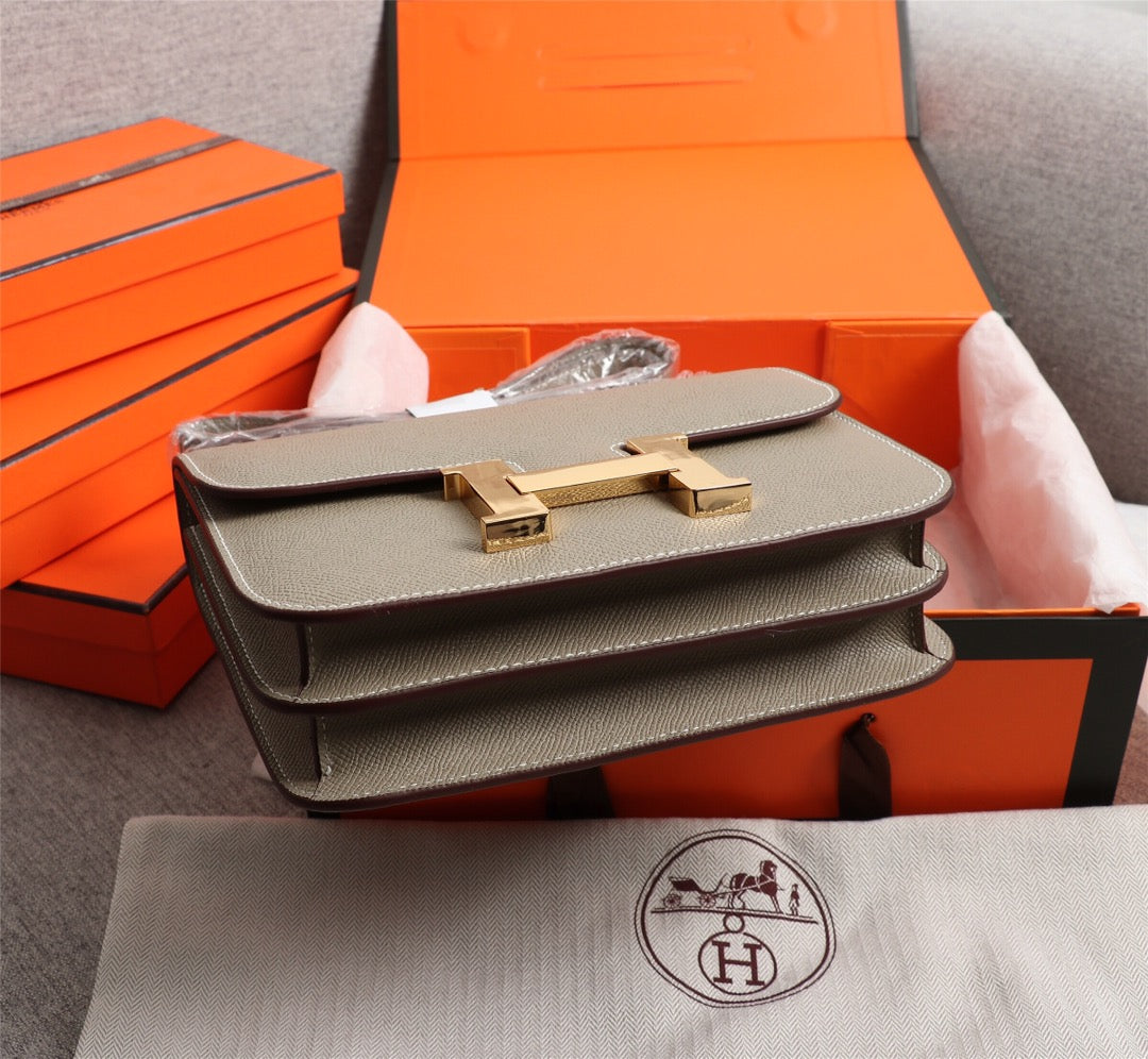 HM CONSTANCE BAGS 22 KHAKI EPSOM GOLD HARDWARE