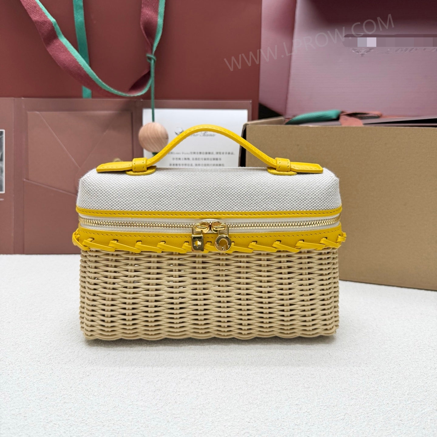 Loro Piana 2026 Extra Pocket L19 East-West Wicker Bag Canvas Calfskin