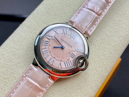 Cartier Balloon 33mm Silver Pink Leather