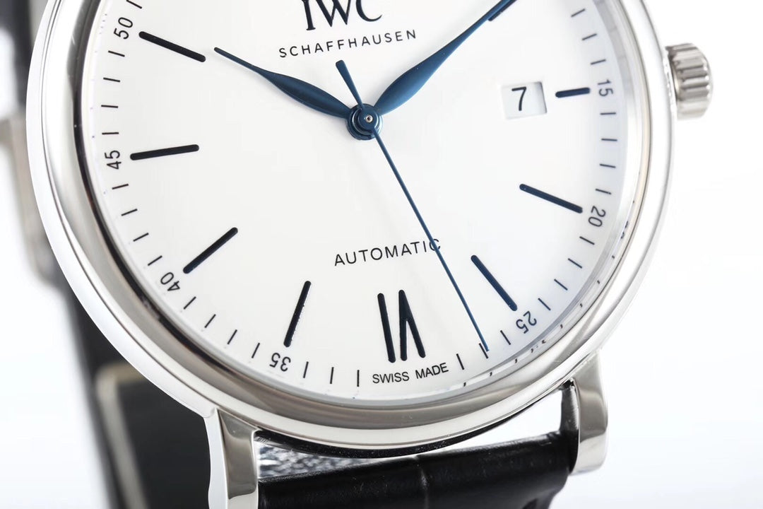 IWC Portofino 40mm White Dial Blue Numerals Black Leather