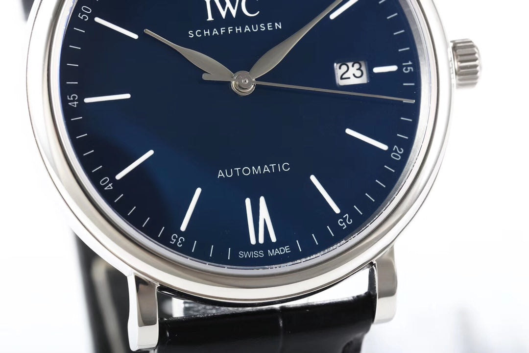 IWC Portofino 40mm Navy Blue Dial Steel Case Black Leather