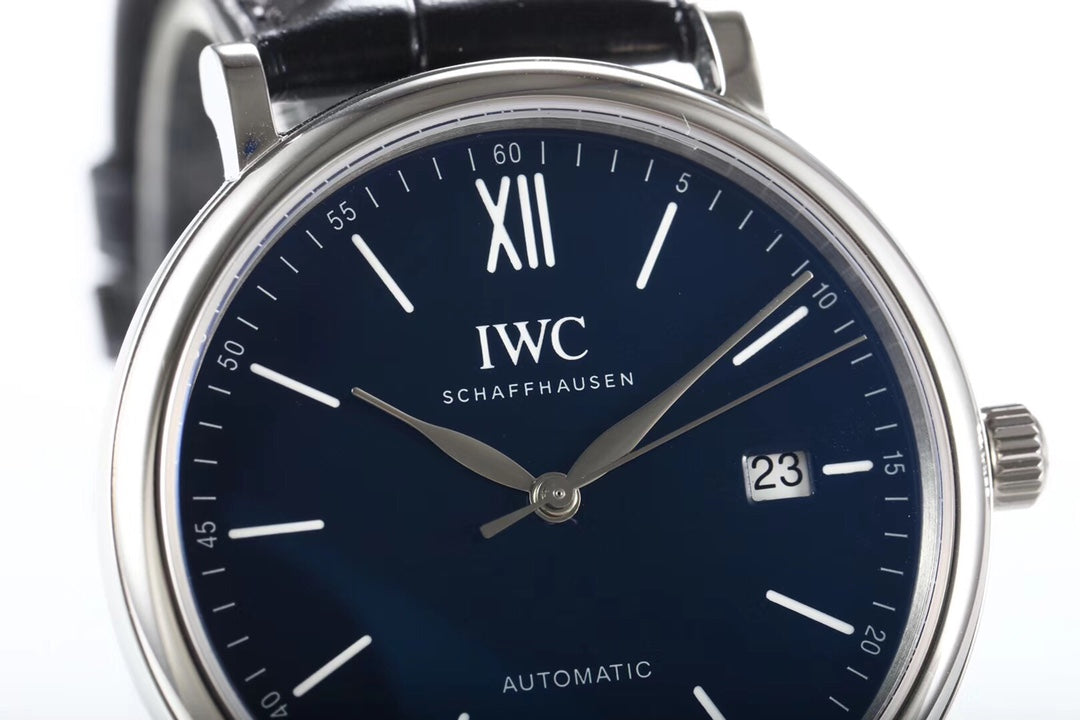 IWC Portofino 40mm Navy Blue Dial Steel Case Black Leather