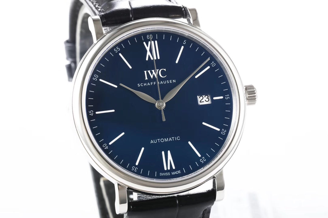 IWC Portofino 40mm Navy Blue Dial Steel Case Black Leather