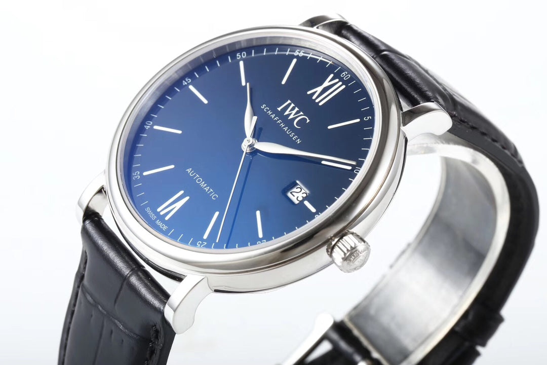 IWC Portofino 40mm Navy Blue Dial Steel Case Black Leather