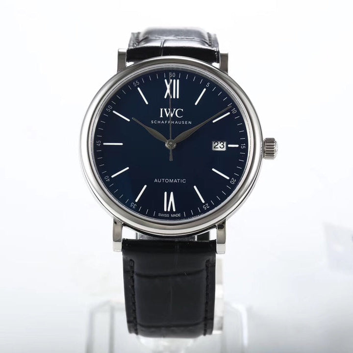 IWC Portofino 40mm Navy Blue Dial Steel Case Black Leather