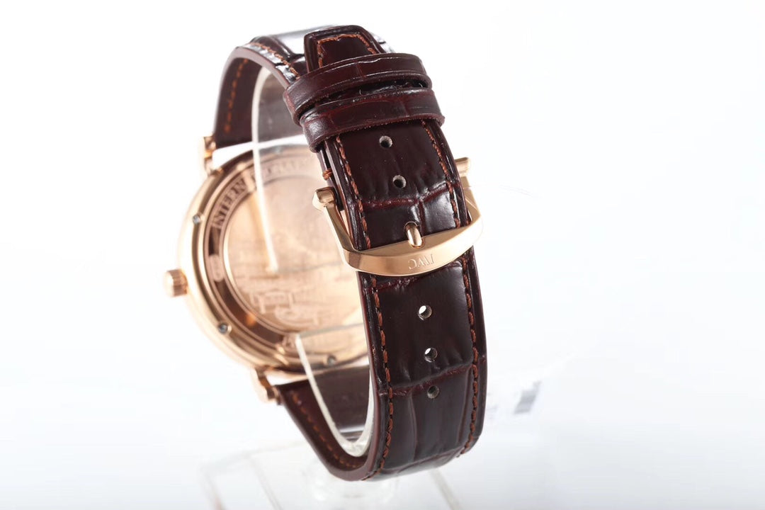 IWC Portofino 40mm Black Dial Pink Gold Case Brown Leather