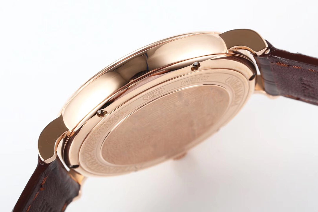 IWC Portofino 40mm Black Dial Pink Gold Case Brown Leather