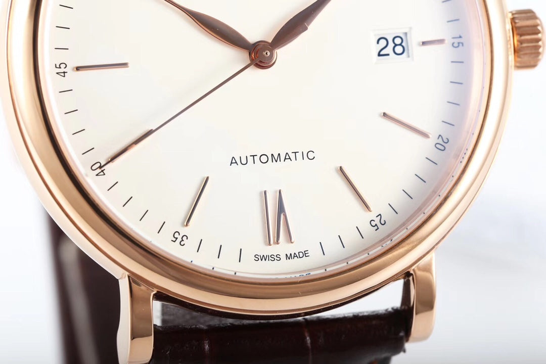 IWC Portofino 40mm White Dial Pink Gold Case Brown Leather