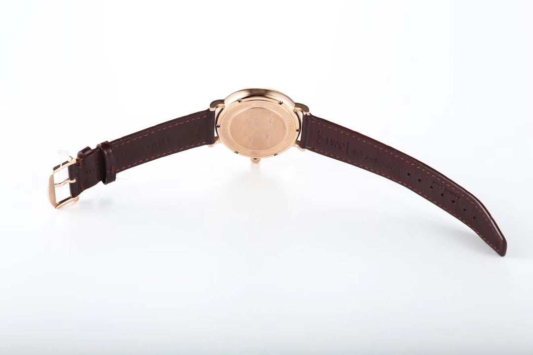 IWC Portofino 40mm White Dial Pink Gold Case Brown Leather