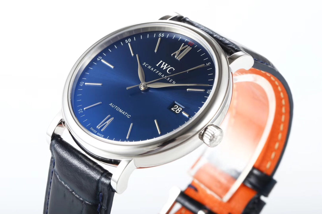 IWC Portofino 40mm Blue Dial Steel Case Black Leather