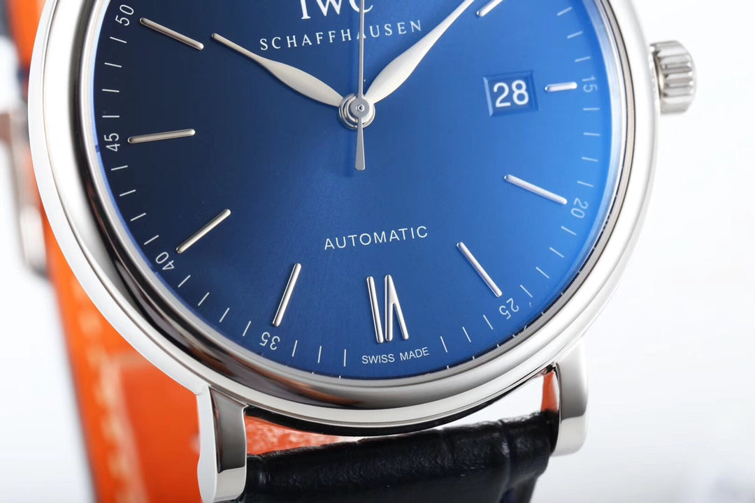 IWC Portofino 40mm Blue Dial Steel Case Black Leather
