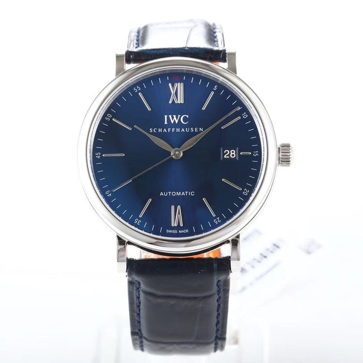 IWC Portofino 40mm Blue Dial Steel Case Black Leather