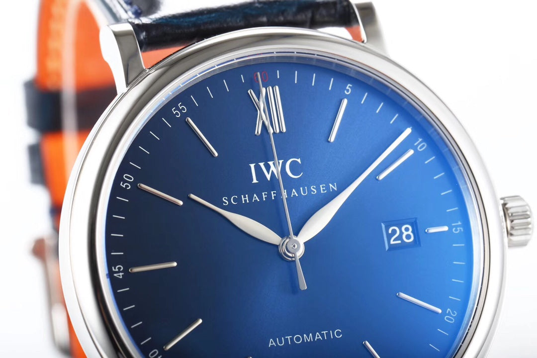 IWC Portofino 40mm Blue Dial Steel Case Black Leather