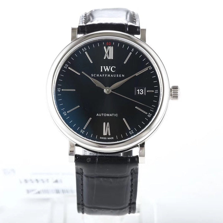 IWC Portofino 40mm Black Dial Steel Case Black Leather Strap