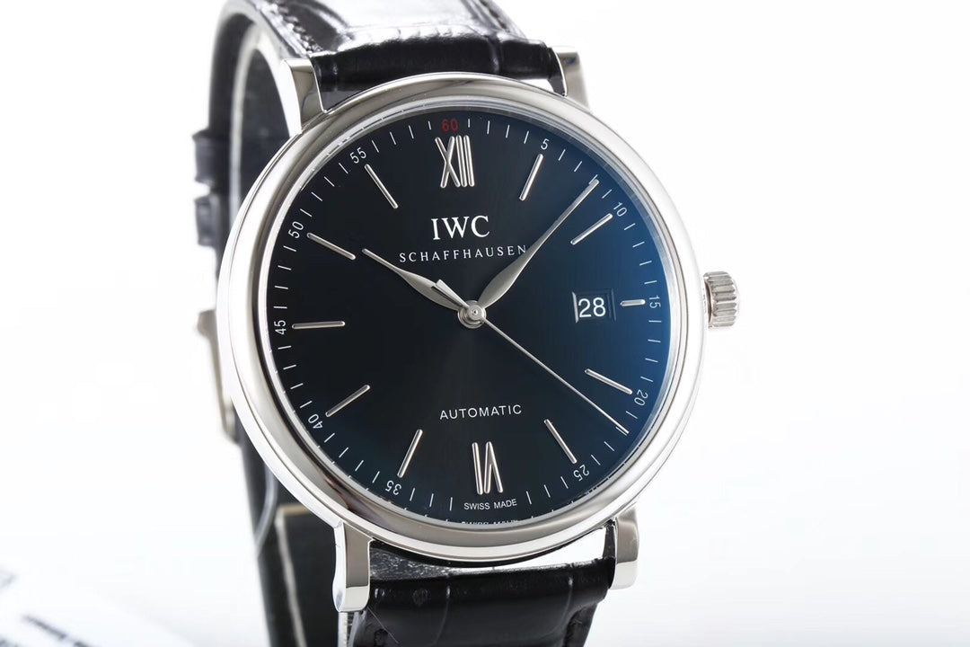 IWC Portofino 40mm Black Dial Steel Case Black Leather Strap