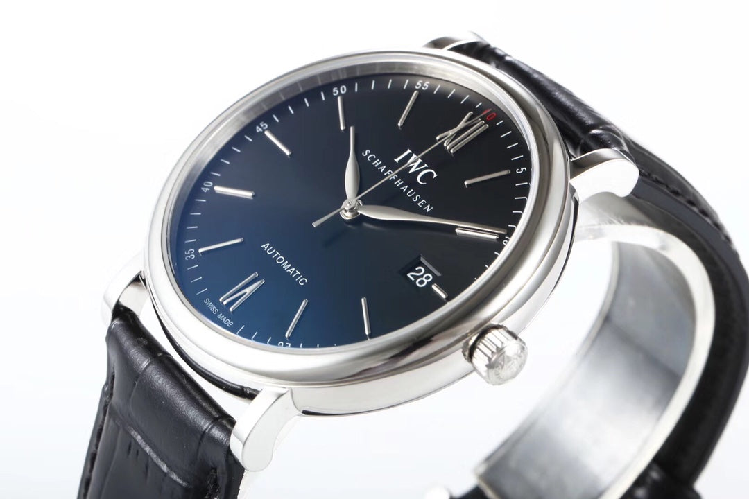 IWC Portofino 40mm Black Dial Steel Case Black Leather Strap