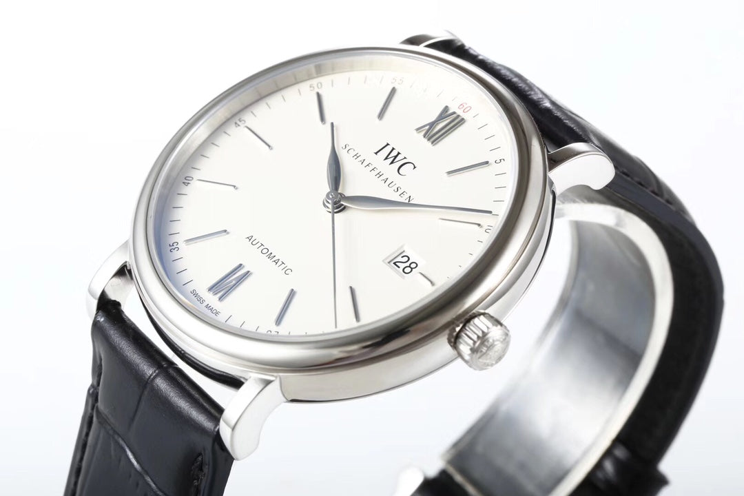 IWC Portofino 40mm Cream Dial Steel Case Black Leather Strap